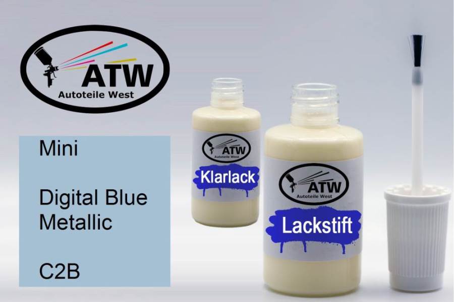 Mini, Digital Blue Metallic, C2B: 20ml Lackstift + 20ml Klarlack - Set, von ATW Autoteile West.